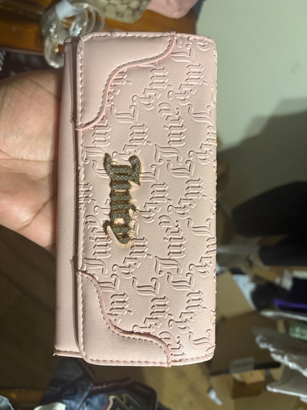 Juicy Couture Blush Pink Embossed Wallet with Gold Logo